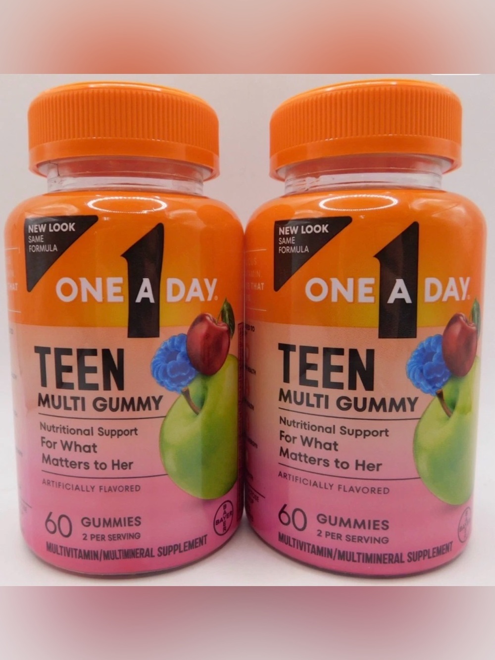 One A Day Teen Multi Gummies for Her 60 Ct Lot of 2 Bottles New